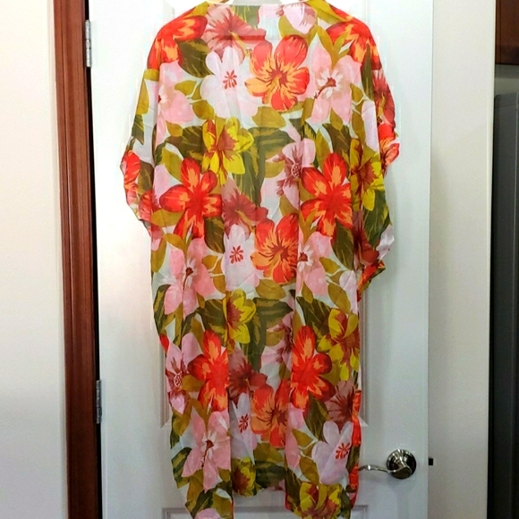 Floral Print Open Front Chiffon Cover Up - Picture 6 of 6